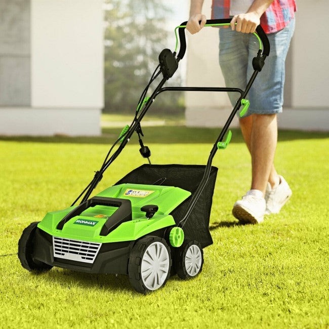 13 Amp 15" Electric Lawn Mower Corded Scarifier With 50L Collection Bag And Dual Safety Switch