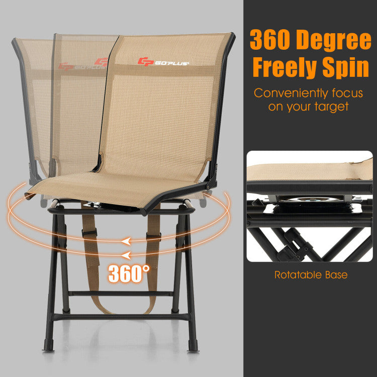 360-Degree Swivel Hunting Chair Outdoor All-weather Foldable Camping Chair with Carrying Strap and Wear-Resistant mesh Fabric