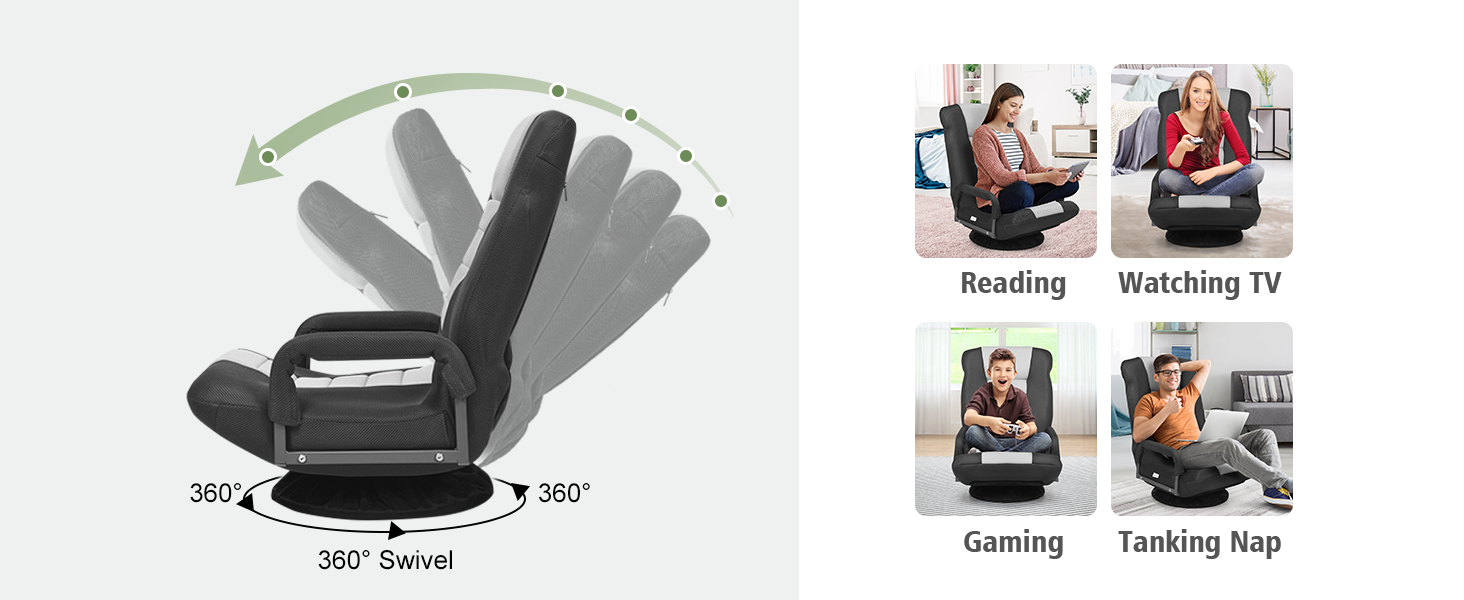 360-Degree Swivel Lazy Sofa Recliner Adjustable Folding Floor Gaming Rocker Chair with Padded Backrest and Armrests