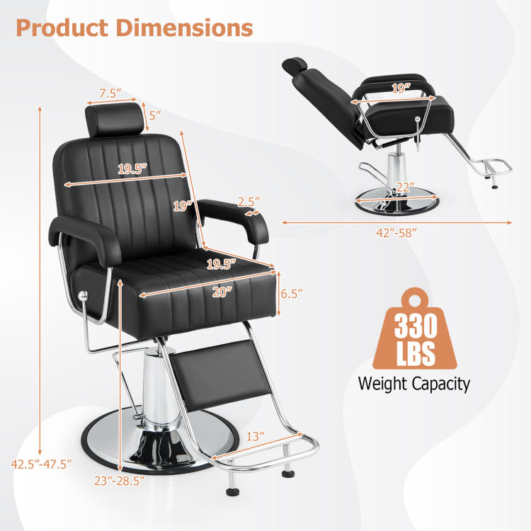 360 Degrees Swivel Salon Chair Heavy Duty Hydraulic Recline Barber Chairs with Adjustable Headrest and Backrest