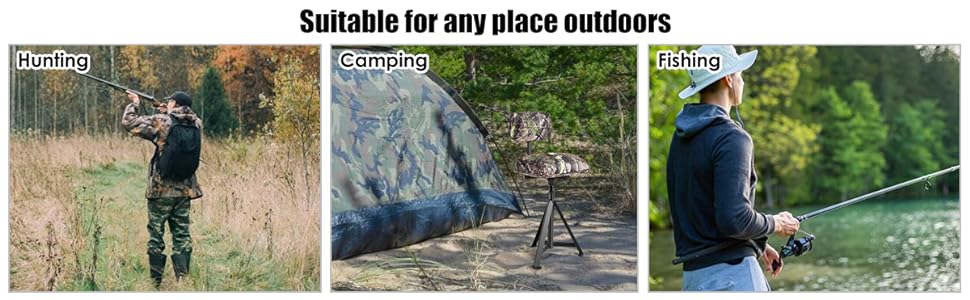 360° Swivel Camo Hunting Chair Multi-Position Height Adjustable Tripod Blind Stool with Detachable Backrest and Comfy Padding