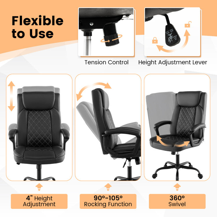 360° Swivel Executive Office Chair High Back Computer Desk Chair Managerial Chair with Padded Armrests and Thick Headrest Cushion