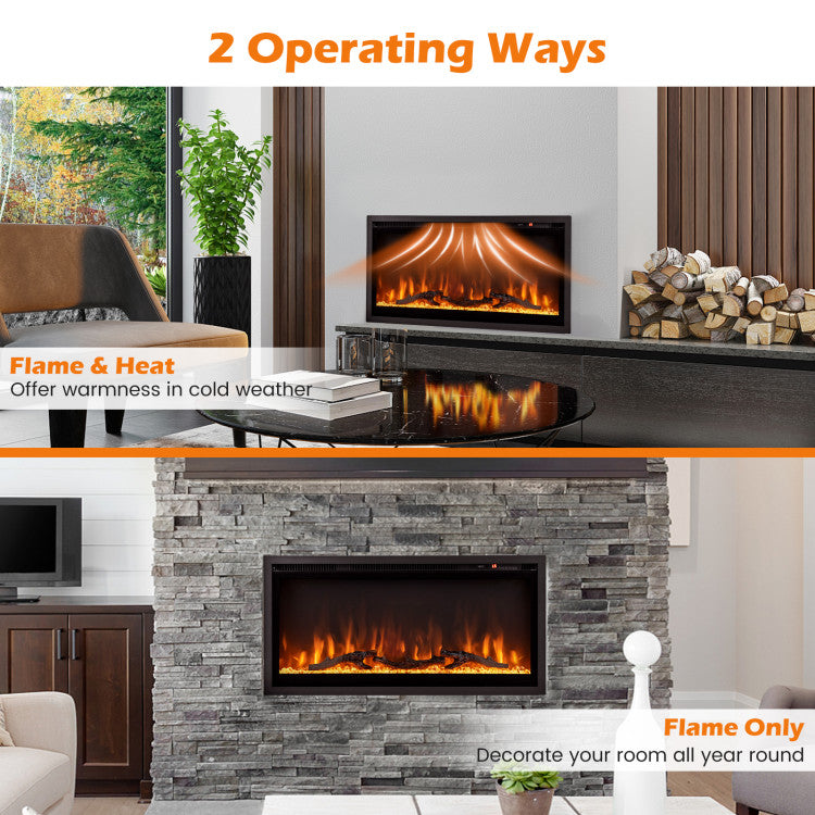 36'' Wall Mounted Electric Fireplace Freestanding Recessed Ultra-Thin Fireplace Heater with Remote Control and Timer