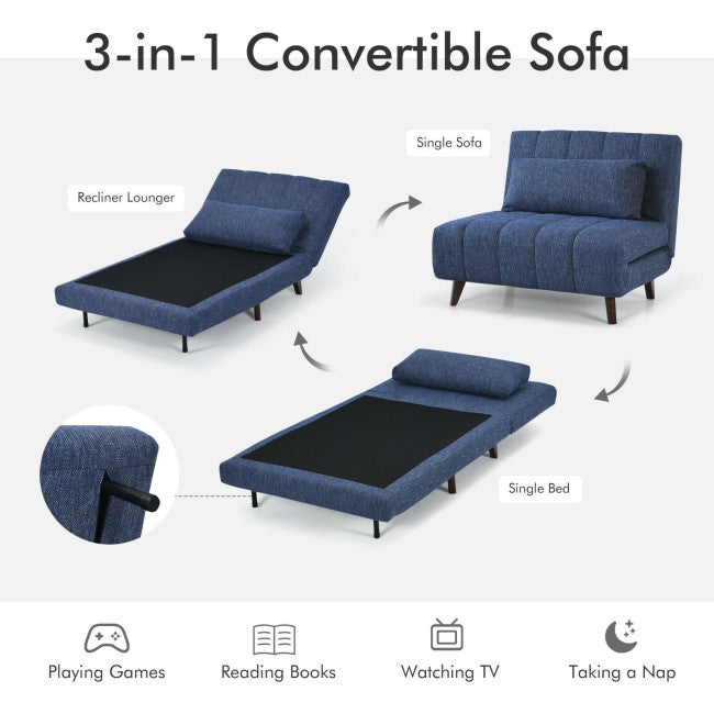 3 in 1 Folding Sofa Bed Convertible Sleeper Couch Adjustable Recliner Chair with Waist Pillow