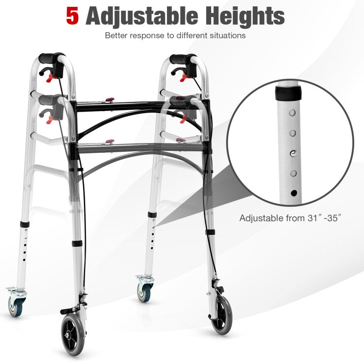 4-in-1 Folding Rolling Walker Height Adjustable Stand-Up Walkers Medical Walking Mobility Aid