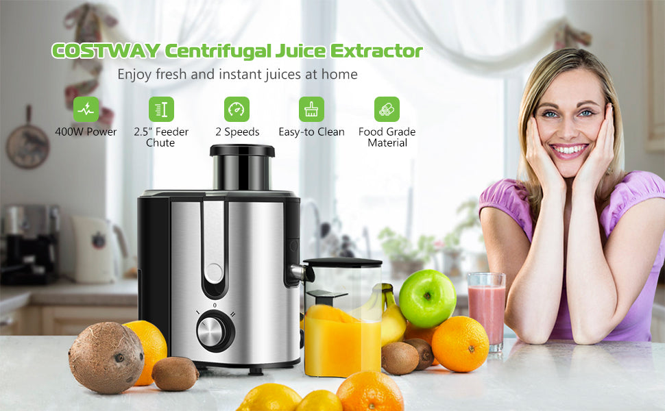 400W Masticating Juicer Machines Stainless Steel Centrifugal Juicer Extractor with Dual Speed Control and Safety Lock Unit