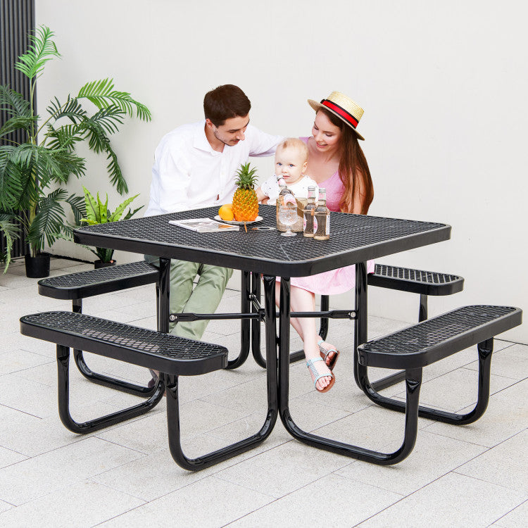 46-Square-Picnic-Table-and-Bench-Set-Outdoor-Coated-Steel-Camping-Table-with-Seats-and-Umbrella-Hole-for-8-Person