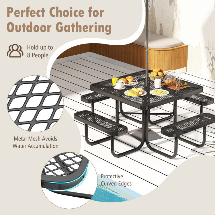 46-Square-Picnic-Table-and-Bench-Set-Outdoor-Coated-Steel-Camping-Table-with-Seats-and-Umbrella-Hole-for-8-Person 
