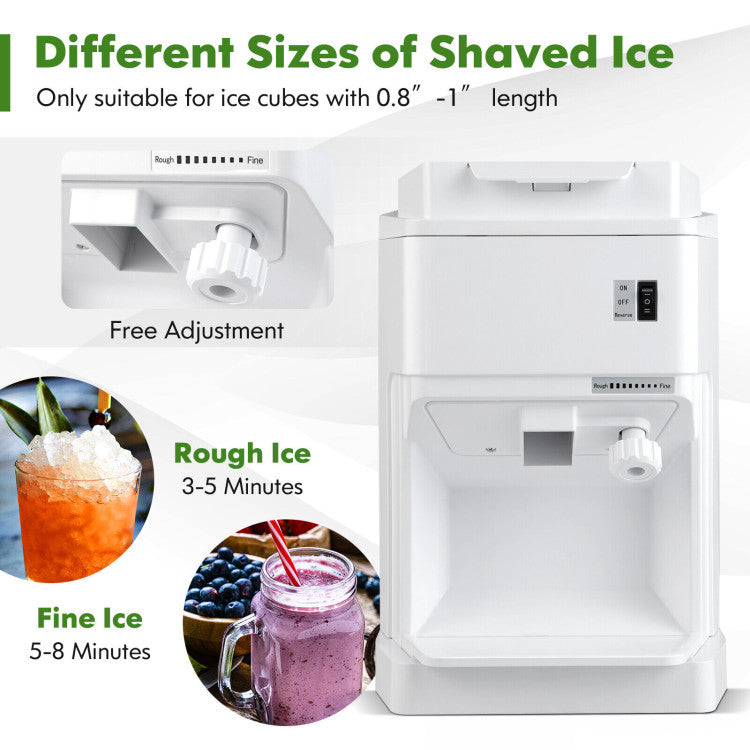 460W Electric Countertop Ice Crusher 265 Lbs H Snow Cone Maker Shaved Ice Hopper Machine with Adjustable Ice Fineness and Removable Tray