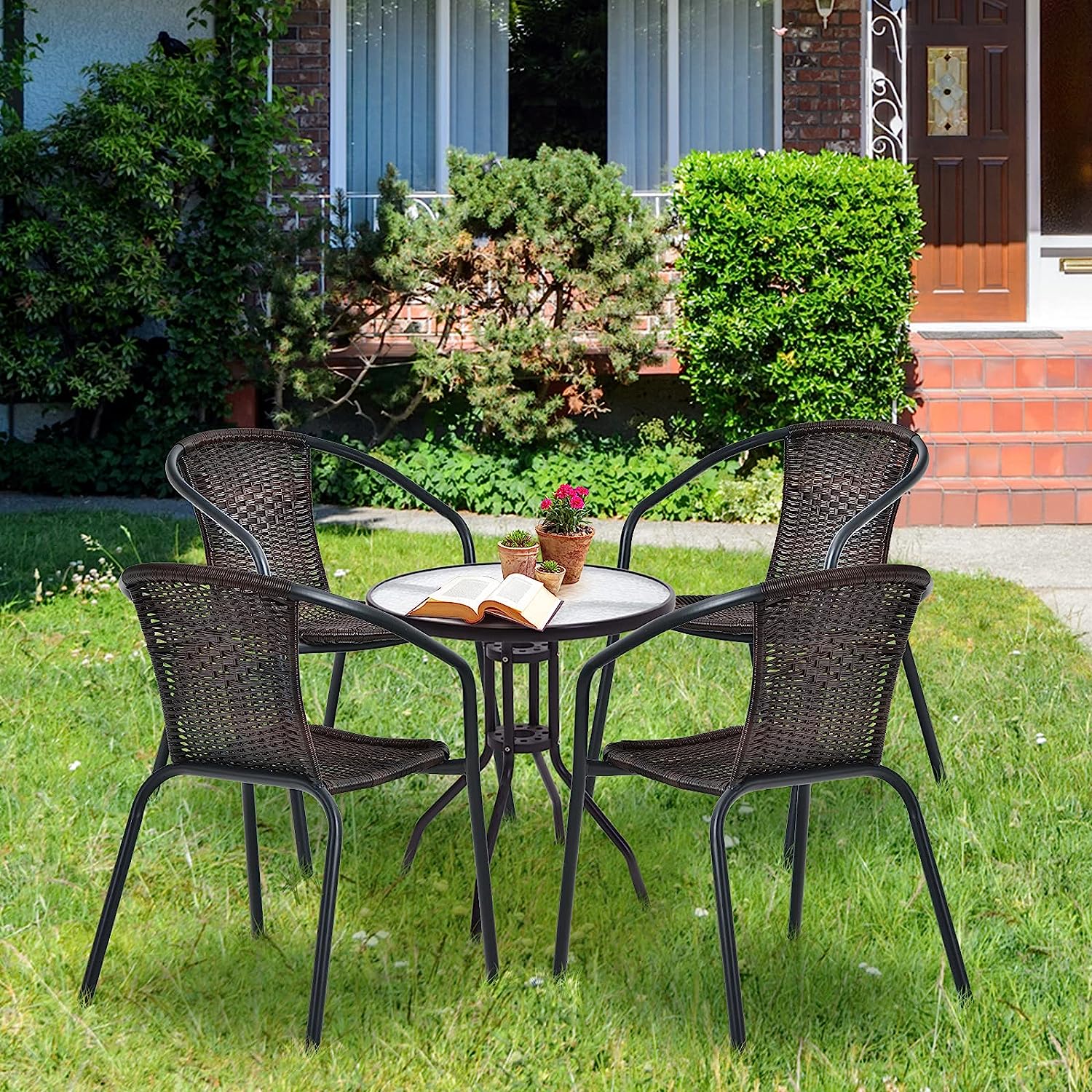 4 Pieces All-weather Dining Chairs Patio Rattan Bistro Chair Set