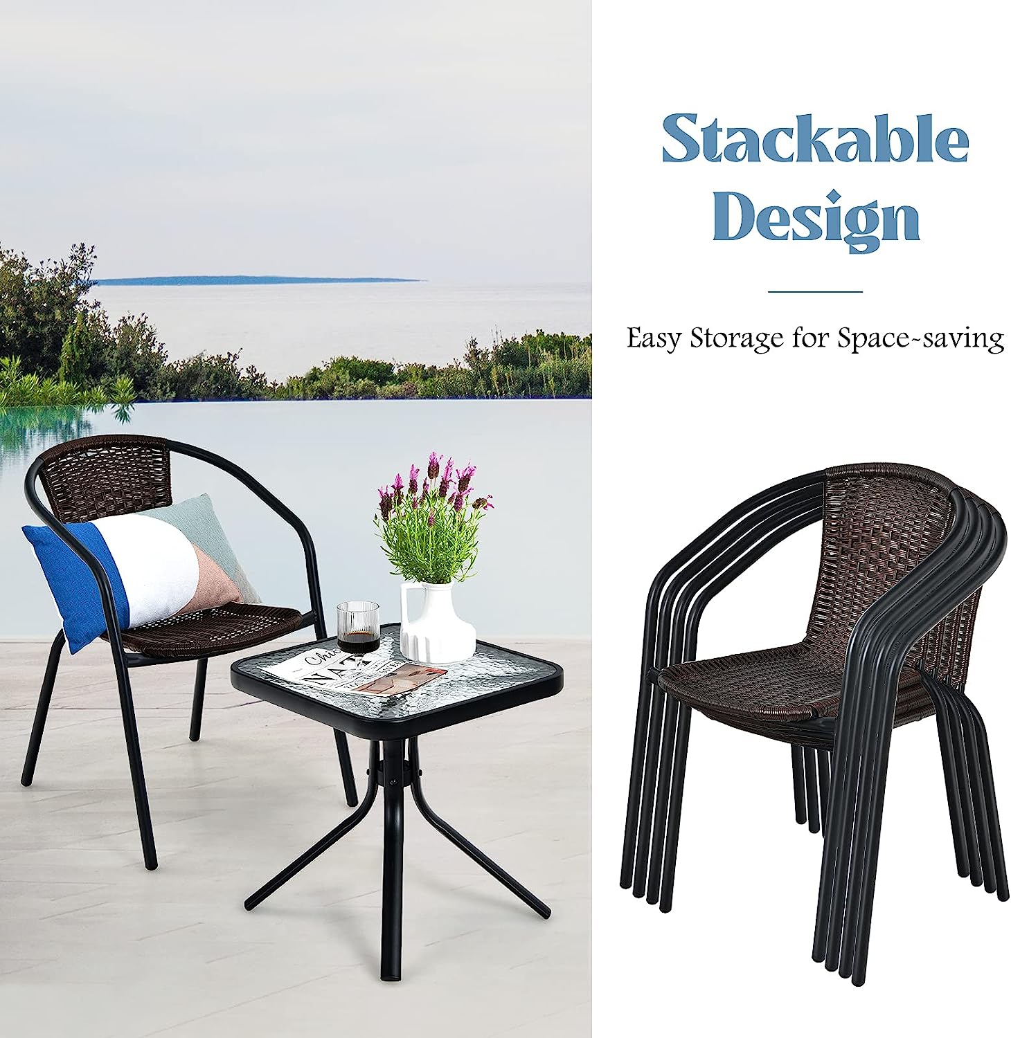 4 Pieces All-weather Dining Chairs Patio Rattan Bistro Chair Set