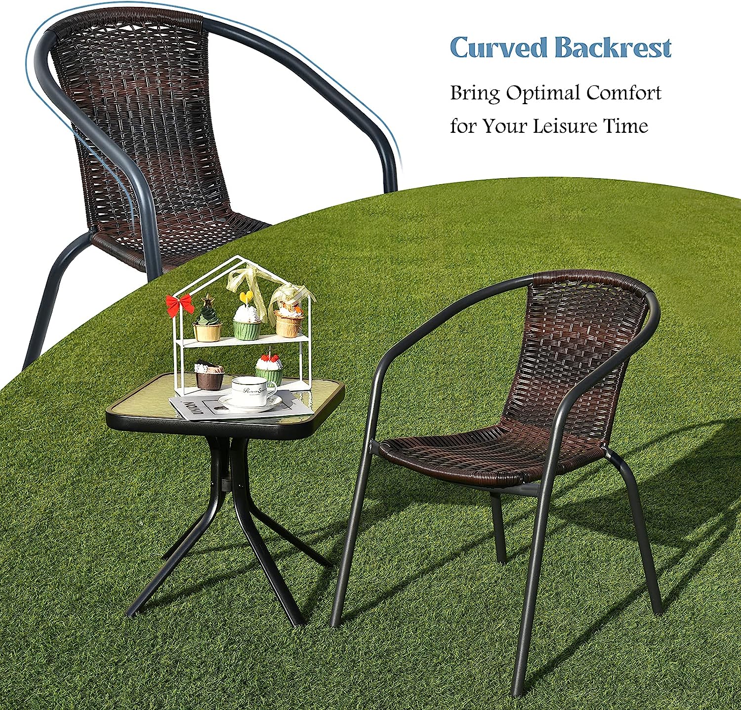 4 Pieces All-weather Dining Chairs Patio Rattan Bistro Chair Set