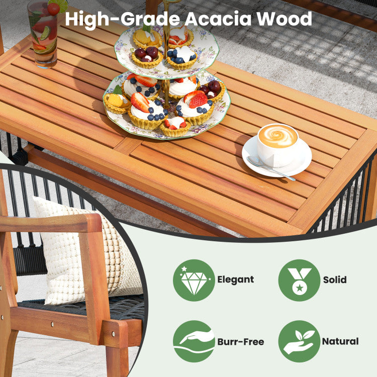4 Pieces Outdoor Acacia Wood Furniture Set Patio Loveseat Conversation Set