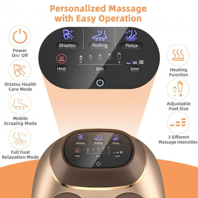 Shiatsu Foot Massager with Soothing Heat, Deep Kneading, Air Compression, Electric Muscle Roller Feet Massage Machine for Plantar Fasciitis,  Fits Feet Up to Men Size 12