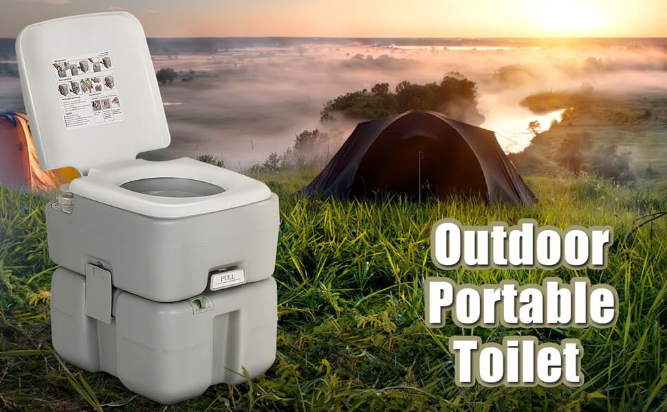 Chairliving Portable 5.3 Gallons Travel Toilet Seat Waste Tank with Piston Pump Flush and Level Indicator for RV Camping Hiking