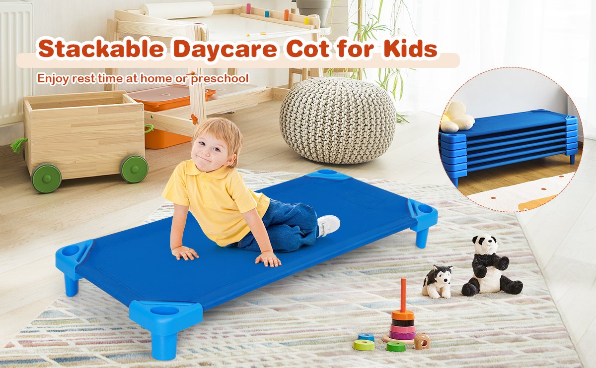 52 x 23 Inch Pack of 6 Kids Stackable Daycare Nap Cots Bed Rest Mat for Sleeping