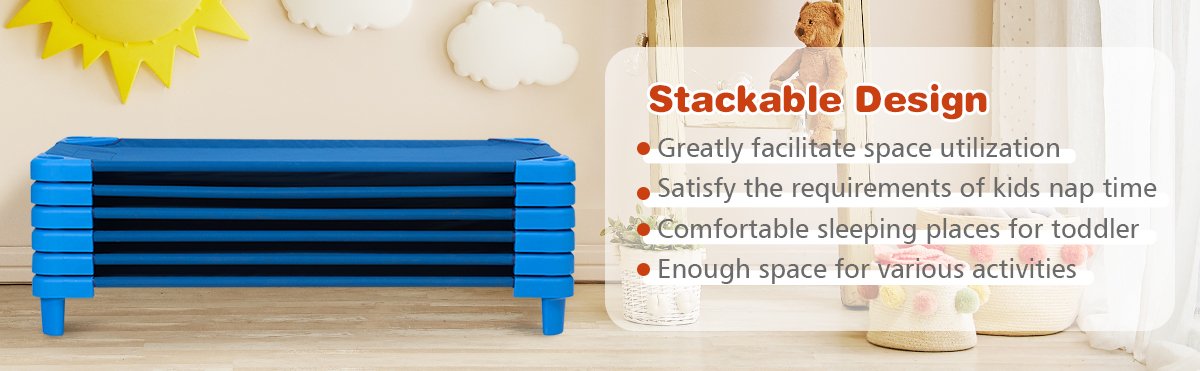 52 x 23 Inch Pack of 6 Kids Stackable Daycare Nap Cots Bed Rest Mat for Sleeping