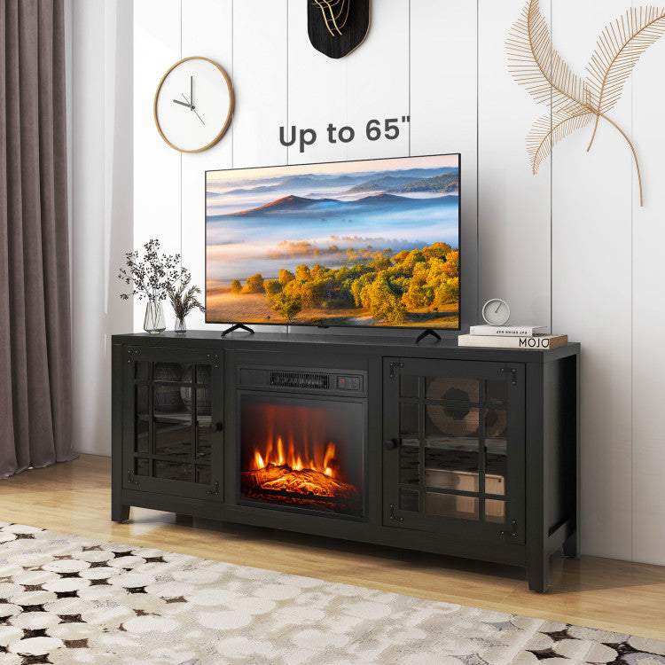 58 Inches Fireplace TV Stand Entertainment Center with 18” Electric Fireplace and Adjustable Shelves for TVs up to 65 Inch