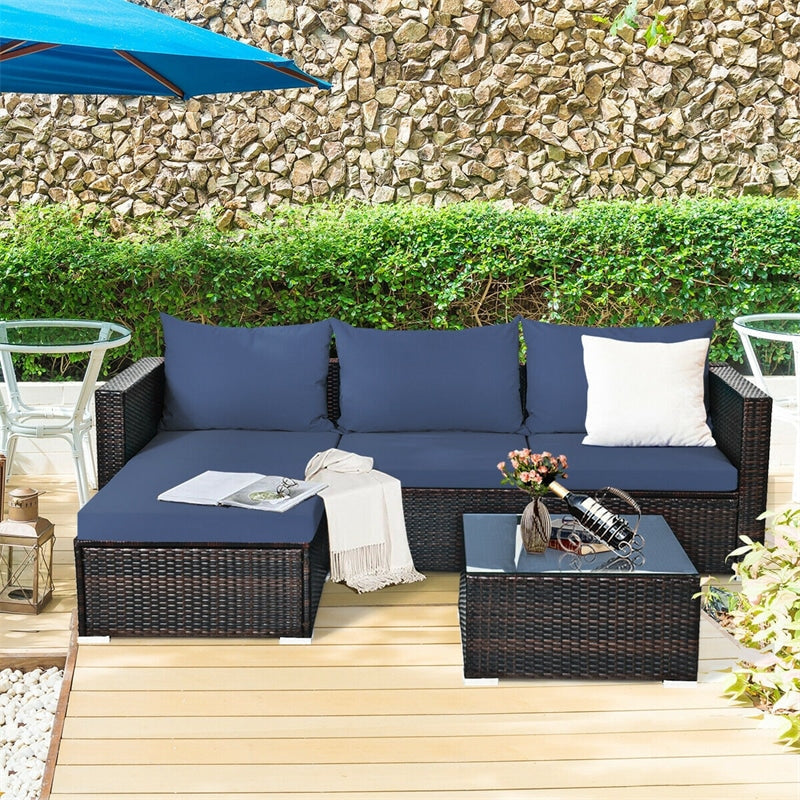5 Piece Patio Rattan Furniture Sets Outdoor Wicker All-Weather Conversation Sectional Sofa Set with Cushion