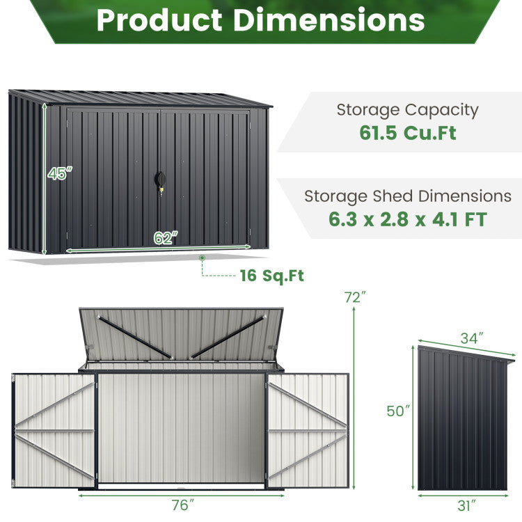 6.3 x 2.8-FT-Outdoor-Metal-Storage-Shed-Rustproof-Steel-Tool-Organizer-House-with-Lockable-Door-and-Retractable-Hydraulic-Rods
