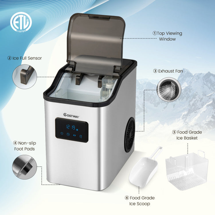40LBS/24H Portable Ice Maker Countertop Ice Machine with Top Inlet