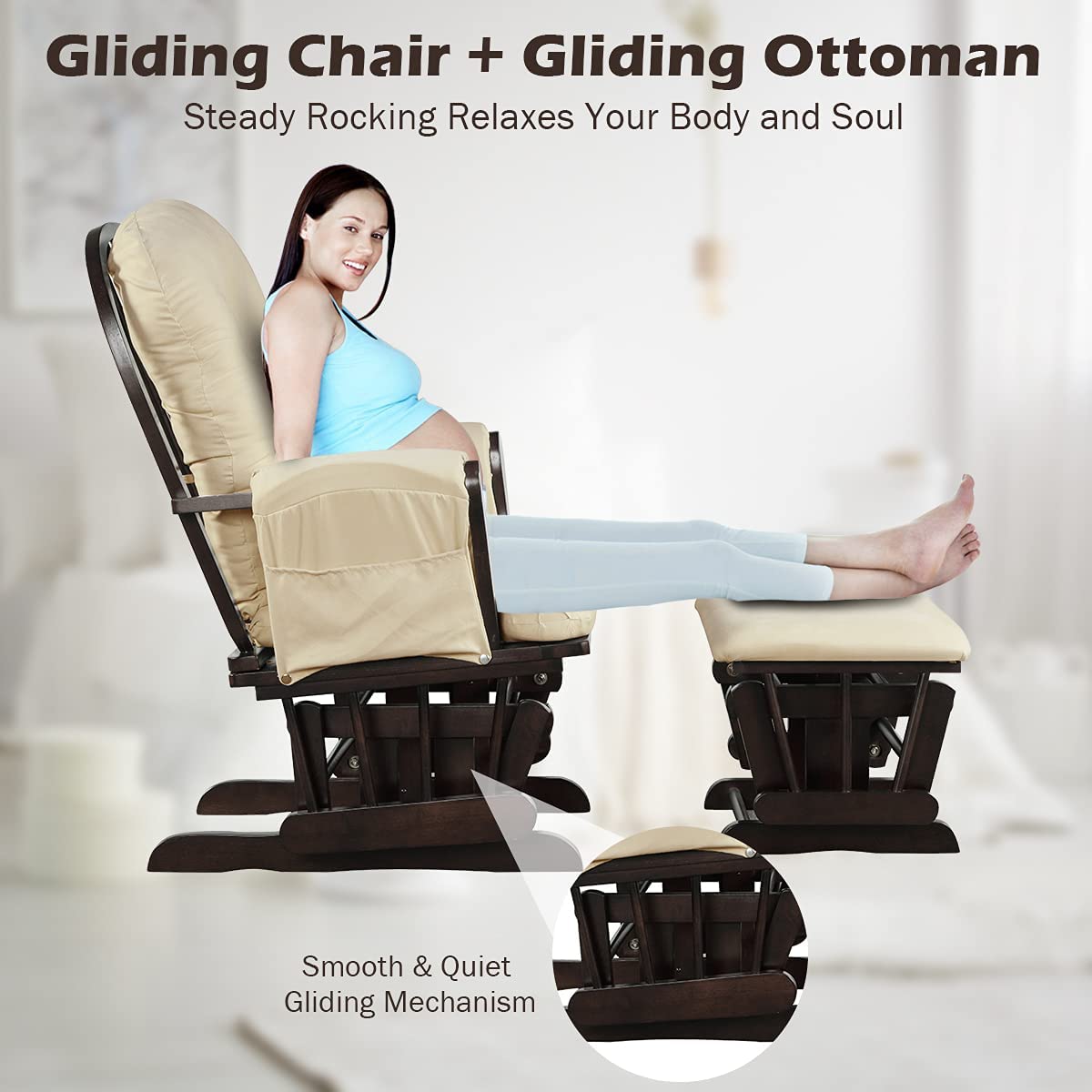 Wood Glider Rocking Chair With Glider and Ottoman Set