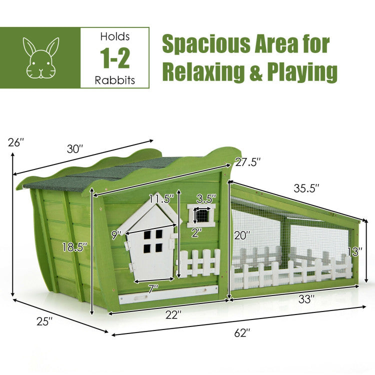 62 Inch Wooden Rabbit Hutch Outdoor Indoor Bunny Cage Guinea Pig House with Ramp and Pull Out Tray