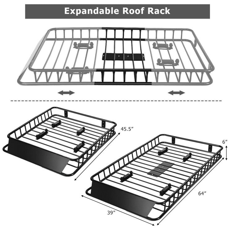 Chairliving 64 Inches Universal Roof Rack Cargo Carrier Basket Heavy Duty Steel Car SUV Top Luggage Storage Holder with 4 Universal U-bolts