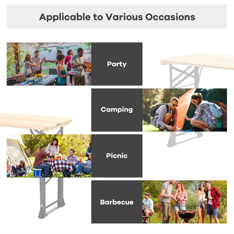 66.5'' Adjustable Height Outdoor Portable Wooden Folding Picnic Table with Umbrella Hole