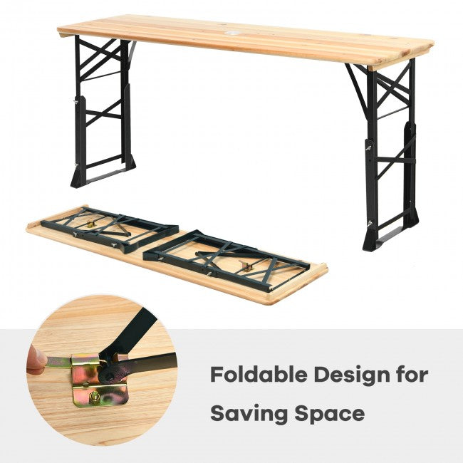 66.5'' Adjustable Height Outdoor Portable Wooden Folding Picnic Table with Umbrella Hole