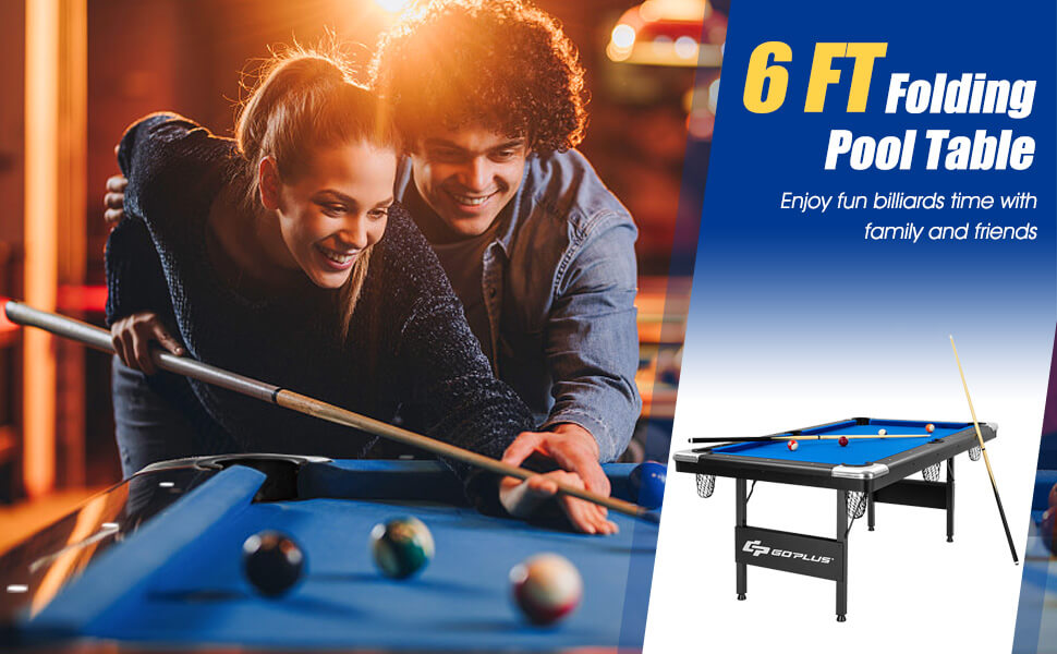 6FT Folding Pool Table 76 Inch Portable Billiard Tables with Adjustable Feet