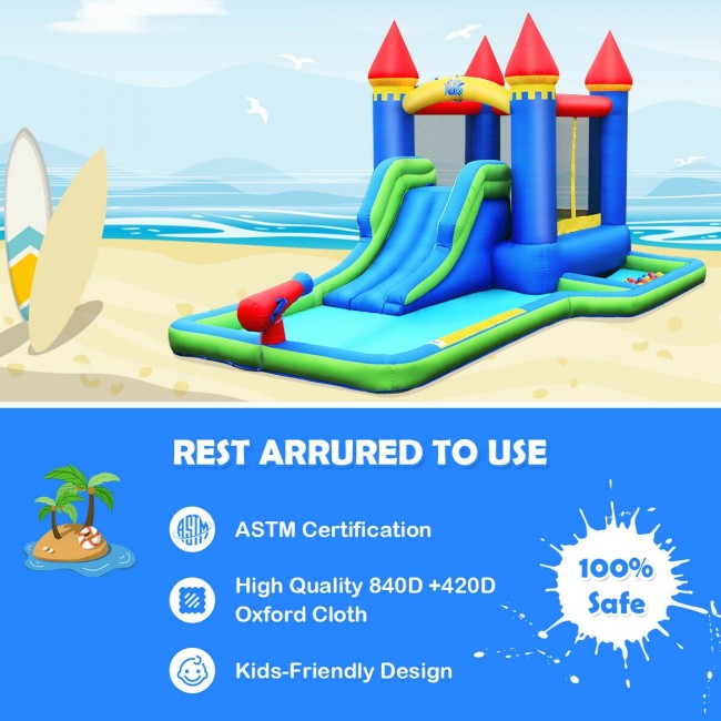 Kids Inflatable Bounce House Jumping Castle Water Slide Park Bouncer with Ball Shooting and Trampoline