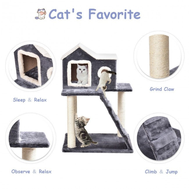 36'' Cat Tree Pet Tower Kitty Condo, Pet Play Toy House with Scratching Posts Ladder