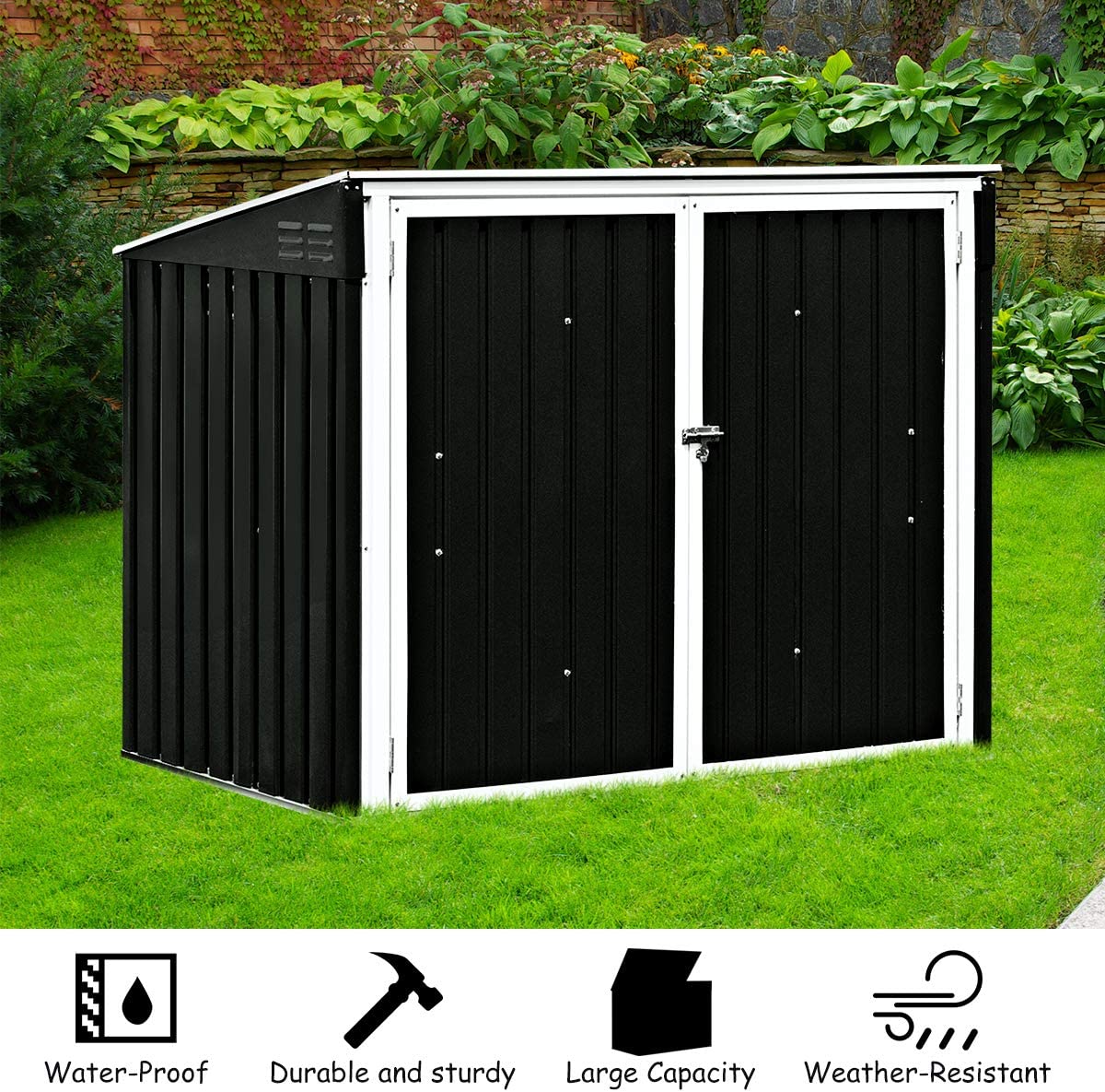 6x3FT Horizontal Metal Storage Shed Outdoor Multi-function Storage Cabinet for Garden Yard