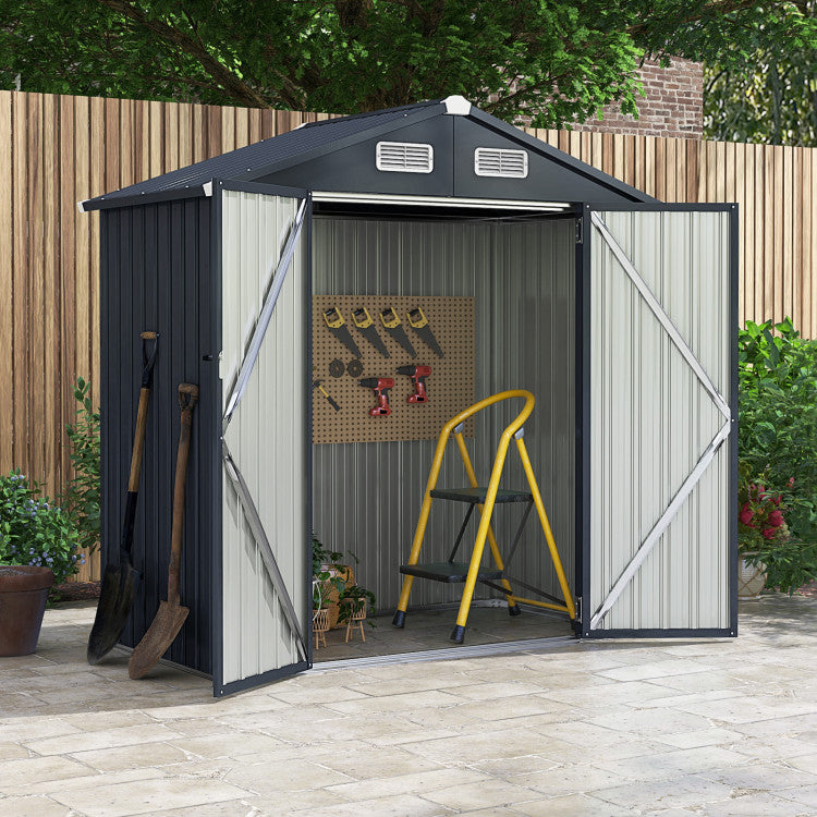 6 x 4 10 x 8 Feet Outdoor Storage Shed Galvanized Steel Utility Tool House with Lockable Door and 4 Vents