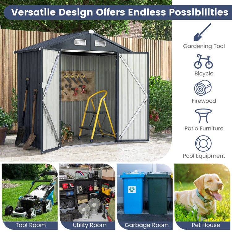 6 x 4 10 x 8 Feet Outdoor Storage Shed Galvanized Steel Utility Tool House with Lockable Door and 4 Vents