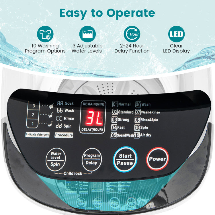7.7 Lbs Portable Full-Automatic Washing Machine 2-in-1 Compact Laundry Washer