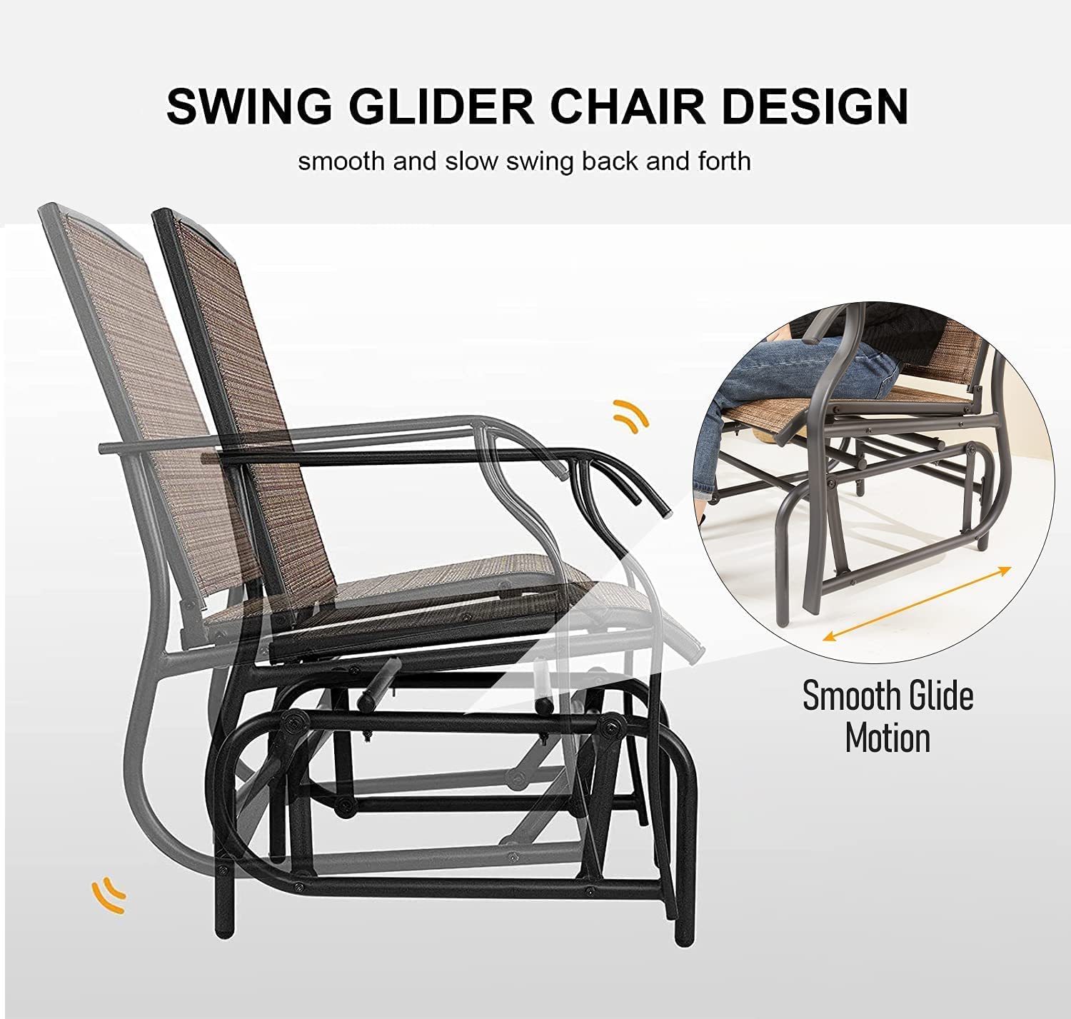 2 Person Outdoor Glider Chair Patio Bench Rocking Swing Loveseat with Coffee Table and Umbrella Hole