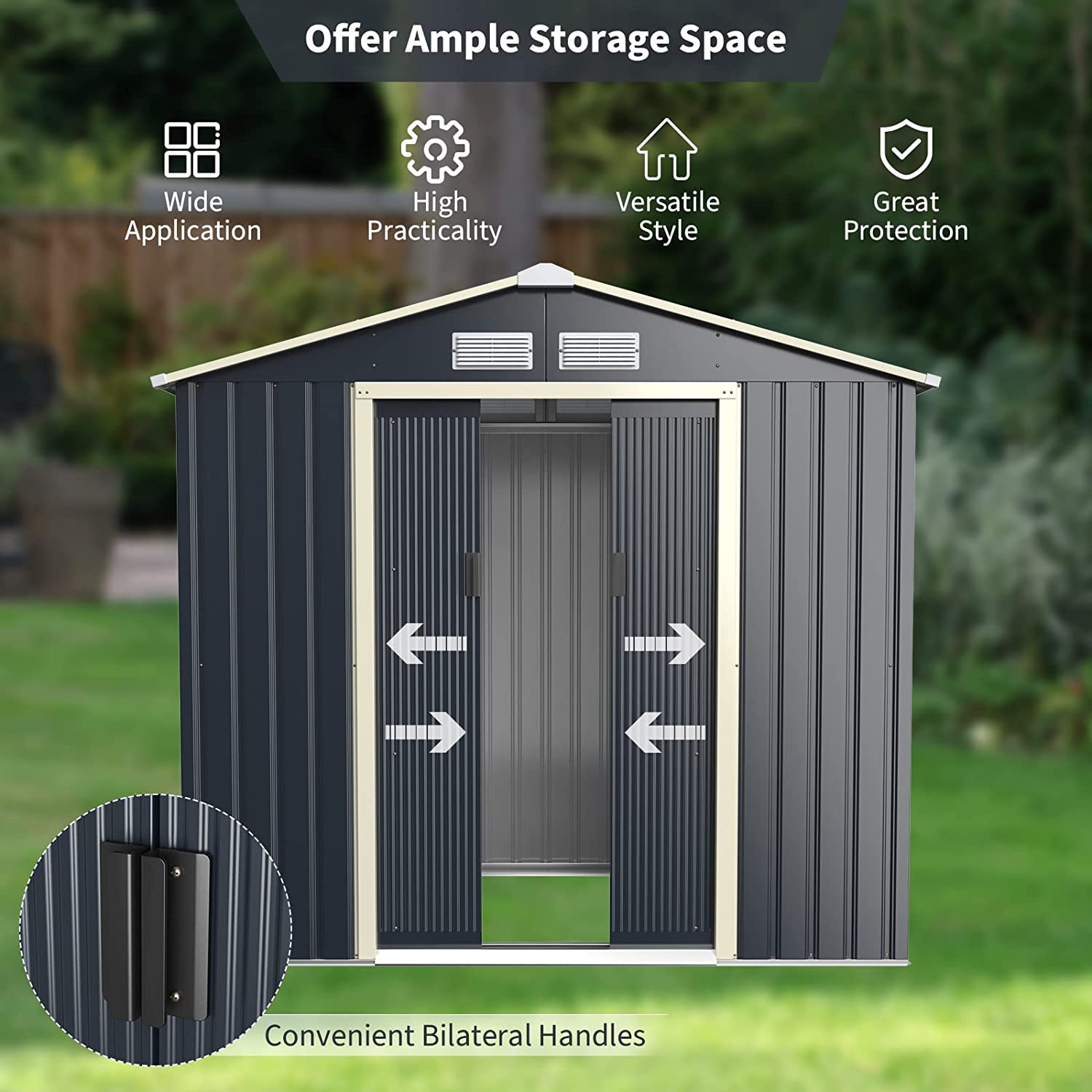 7’ x 4’ Outdoor Patio Metal Storage Shed, Building Organizer with Double Sliding Doors & 4 Vents for Garden Backyard Farm