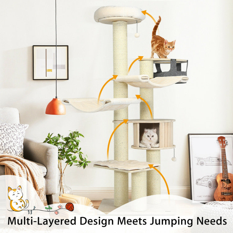 77.5 Inch All-In-One Tall Cat Tree Condo Multi-Level Large Kitten Activity Tower 