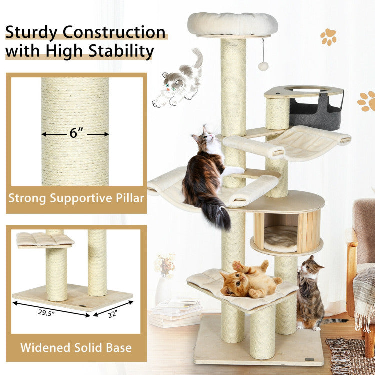 77.5 Inch All-In-One Tall Cat Tree Condo Multi-Level Large Kitten Activity Tower