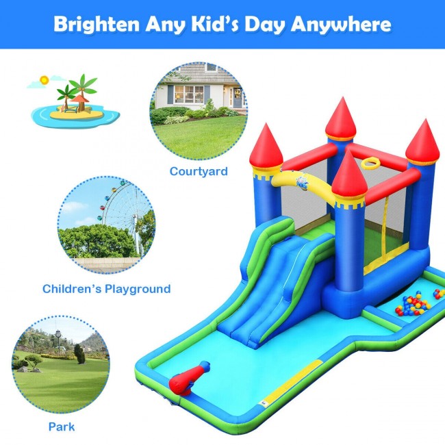 Kids Inflatable Bounce House Jumping Castle Water Slide Park Bouncer with Ball Shooting and Trampoline