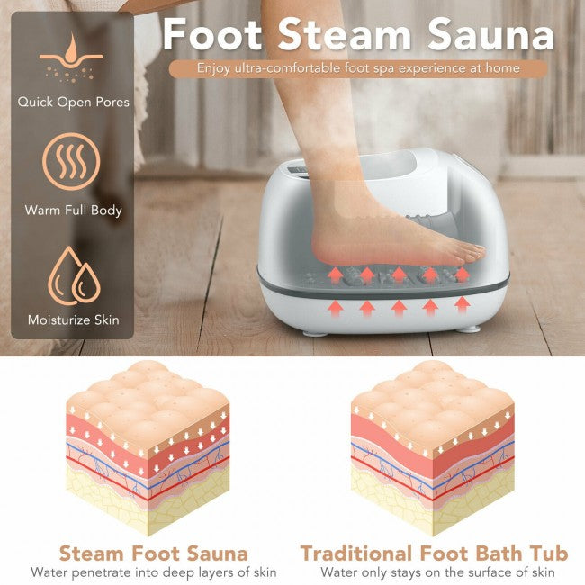 Steam Foot Spa Bath Massager, Sauna Massage Machine with 3 Heating Levels and Pedicure Massage Rollers for Stress Relief, Mothers Day Gift