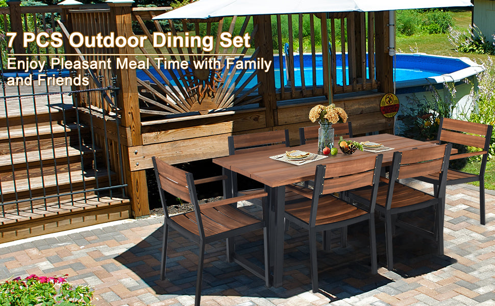 7 Pieces Patio Wicker Dining Set Outdoor Conversation Set with Table