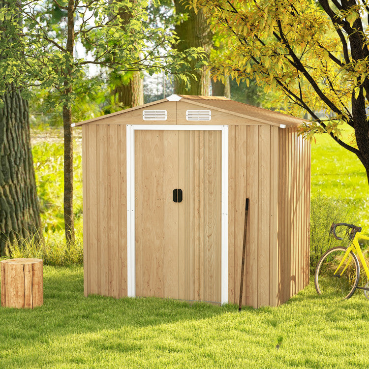 8.5x6.5FT-Outdoor-Weather-Resistant-Storage-Shed-Metal-Ventilated-Shelter-with-Lockable-Door-and-Built-in-Ramp