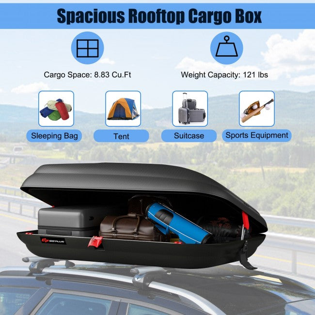 8.83 Cubic Feet Heavy Duty Car Hard Shell Roof Cargo Box with Security Keys, Waterproof Rooftop Luggage Storage Box