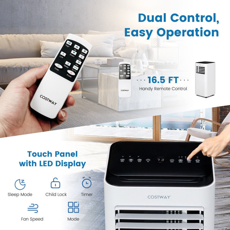 8000BTU Portable Air Conditioner 4-IN-1 Air Cooler & Dehumidifier with Remote Control and 24H Timer