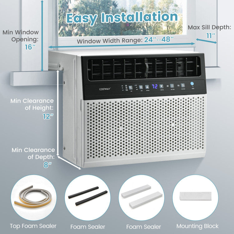 8000BTU U Shaped Window Air Conditioner Dual Control Window Ac Unit Dehumidifier with 6 Modes and 3 Wind Speed