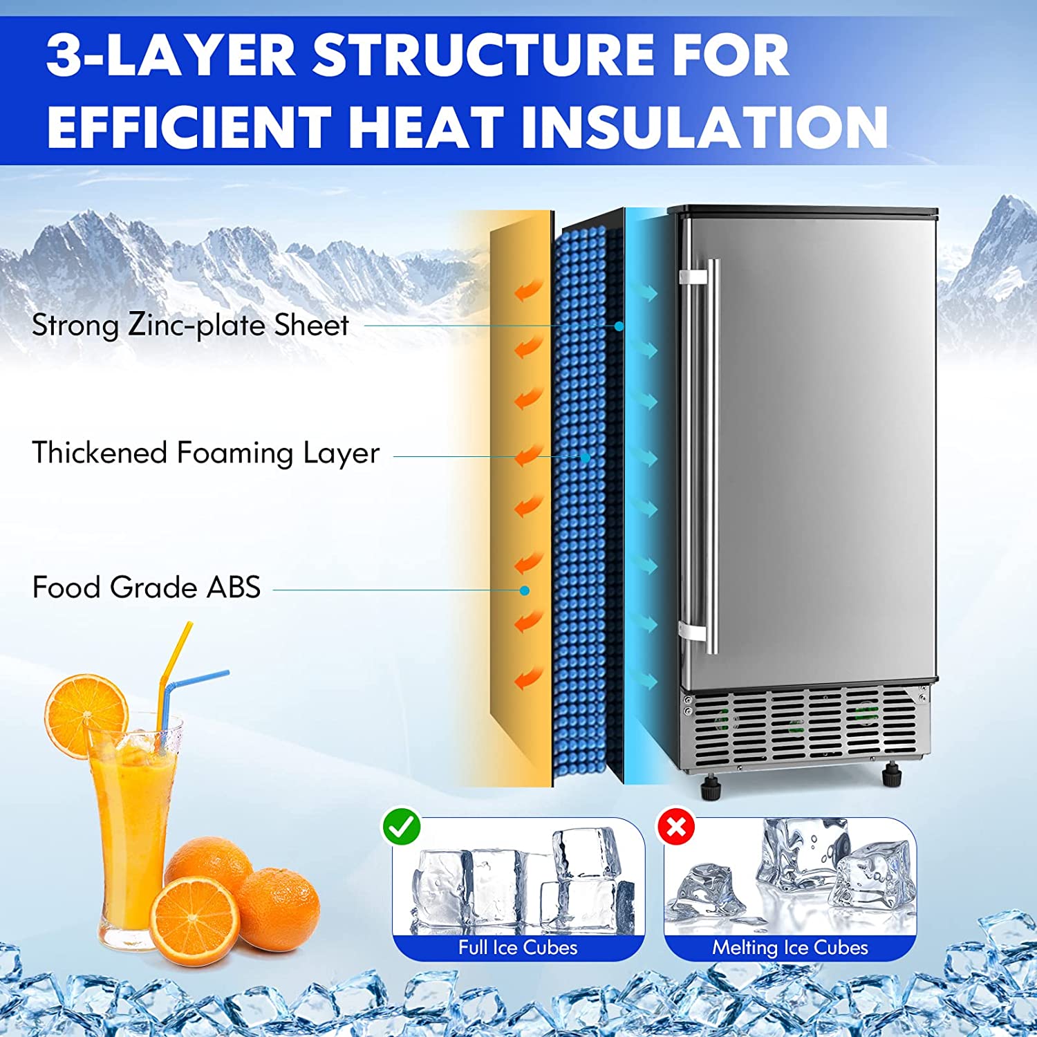 80Lbs 24H Commercial Built-in Lab Ice Maker Free-Standing Under Counter Ice Machine with LED Light and 24H Timer