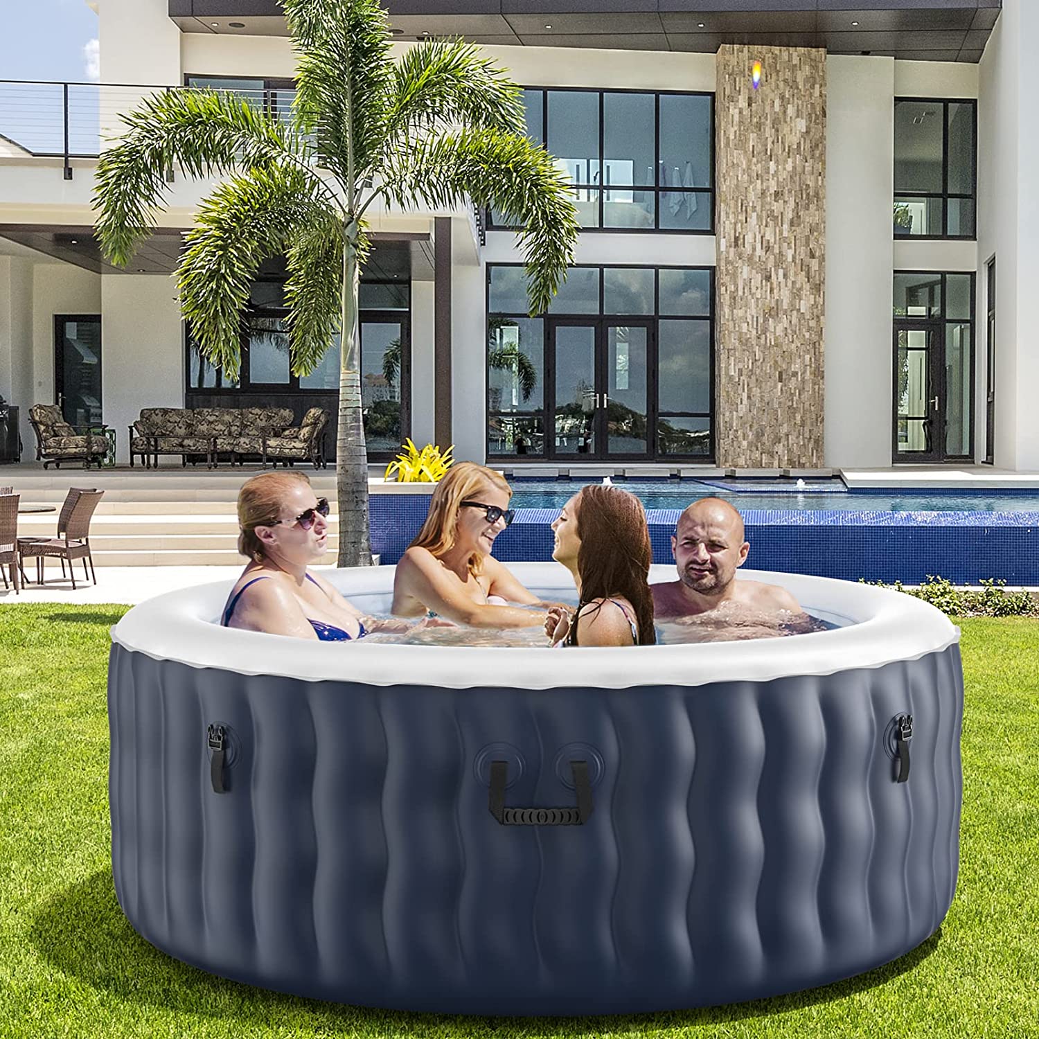 4 Person Portable Inflatable Hot Tub Spa, 71" x 27" Outdoor Heated AirJet Spa with Massage Bubble Jets